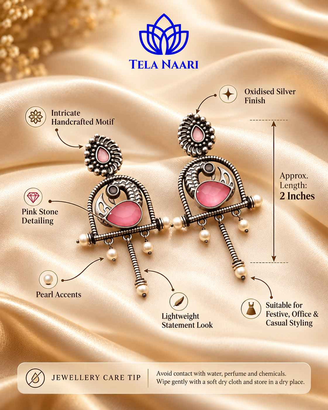 Artificial stone accents highlight the centre of this pink earring.