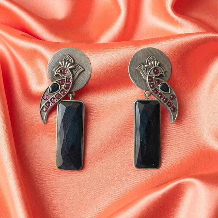 Begunia silver plated black earrings – bold handcrafted fashion jewellery by Tela Naari
