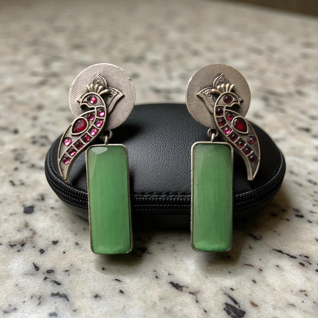 Begunia earrings in light green silver plating – elegant handcrafted jewellery by Tela Naari
