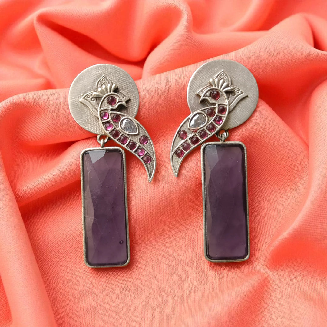 Purple Begunia earrings with silver plating – vibrant handcrafted jewellery from Tela Naari
