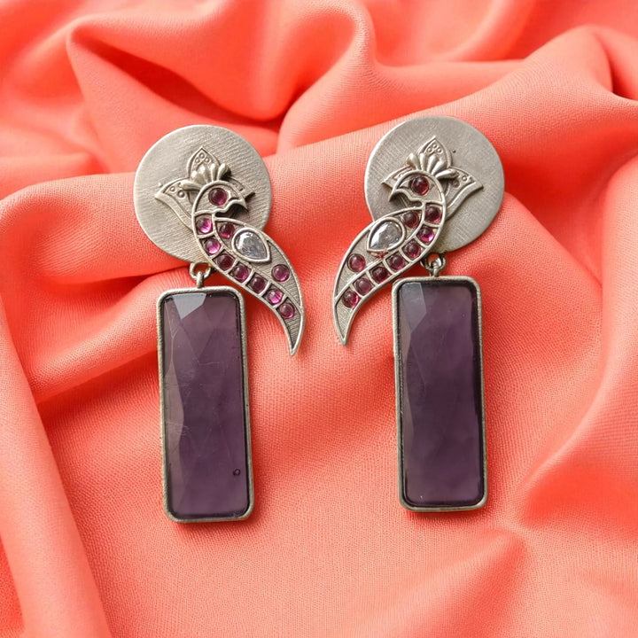 Purple Begunia earrings with silver plating – vibrant handcrafted jewellery from Tela Naari
