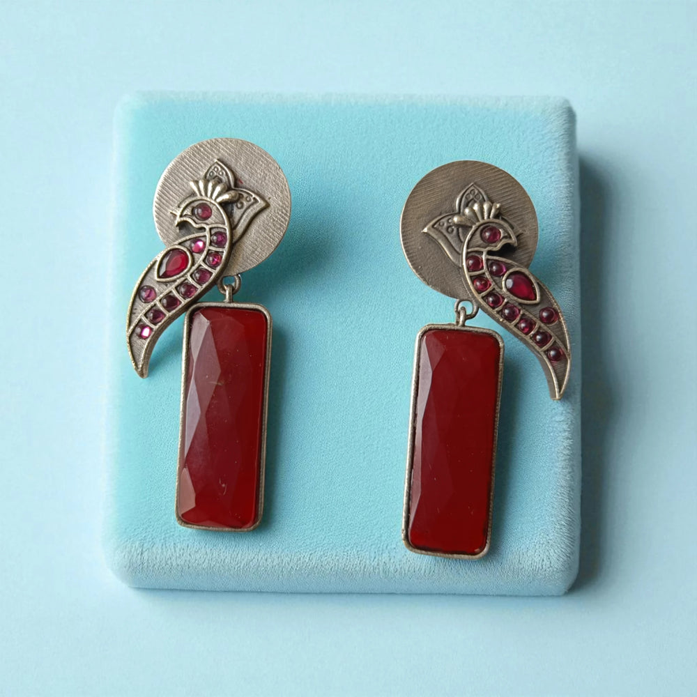 Red Begunia silver plated earrings – festive handcrafted jewellery by Tela Naari

