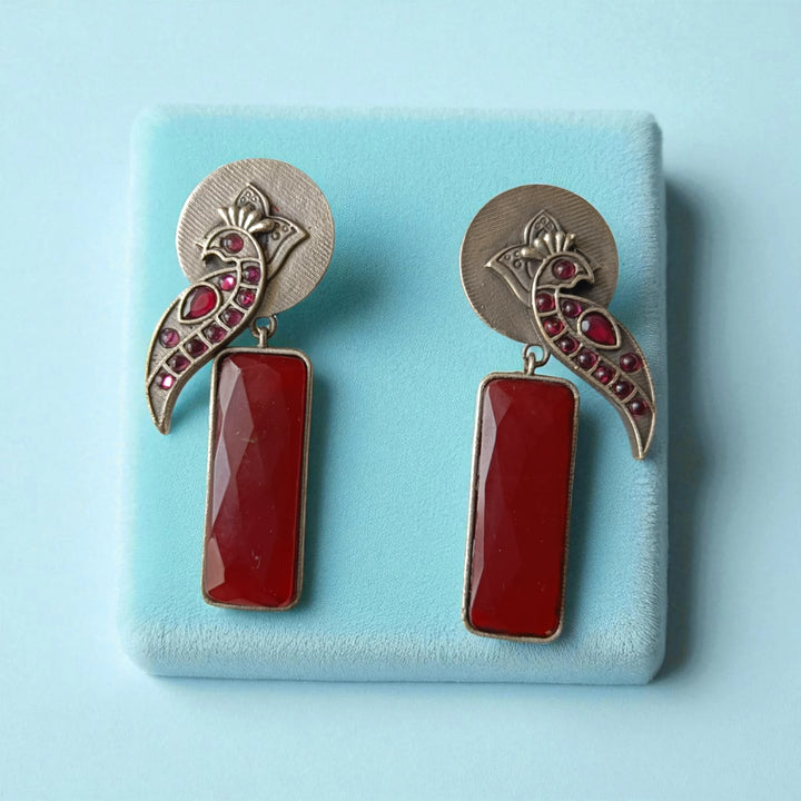 Red Begunia silver plated earrings – festive handcrafted jewellery by Tela Naari
