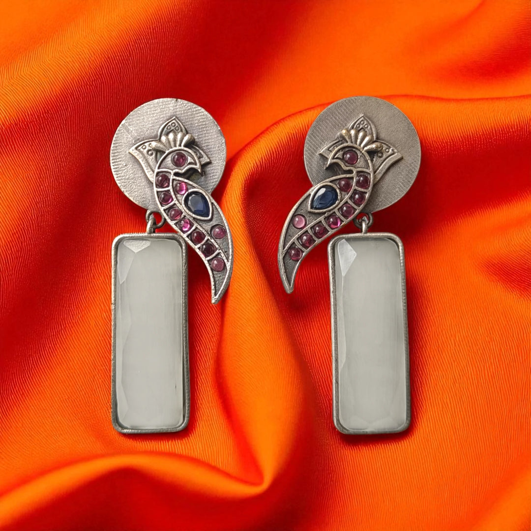 White Begunia silver plated earrings – minimal handcrafted jewellery by Tela Naari
