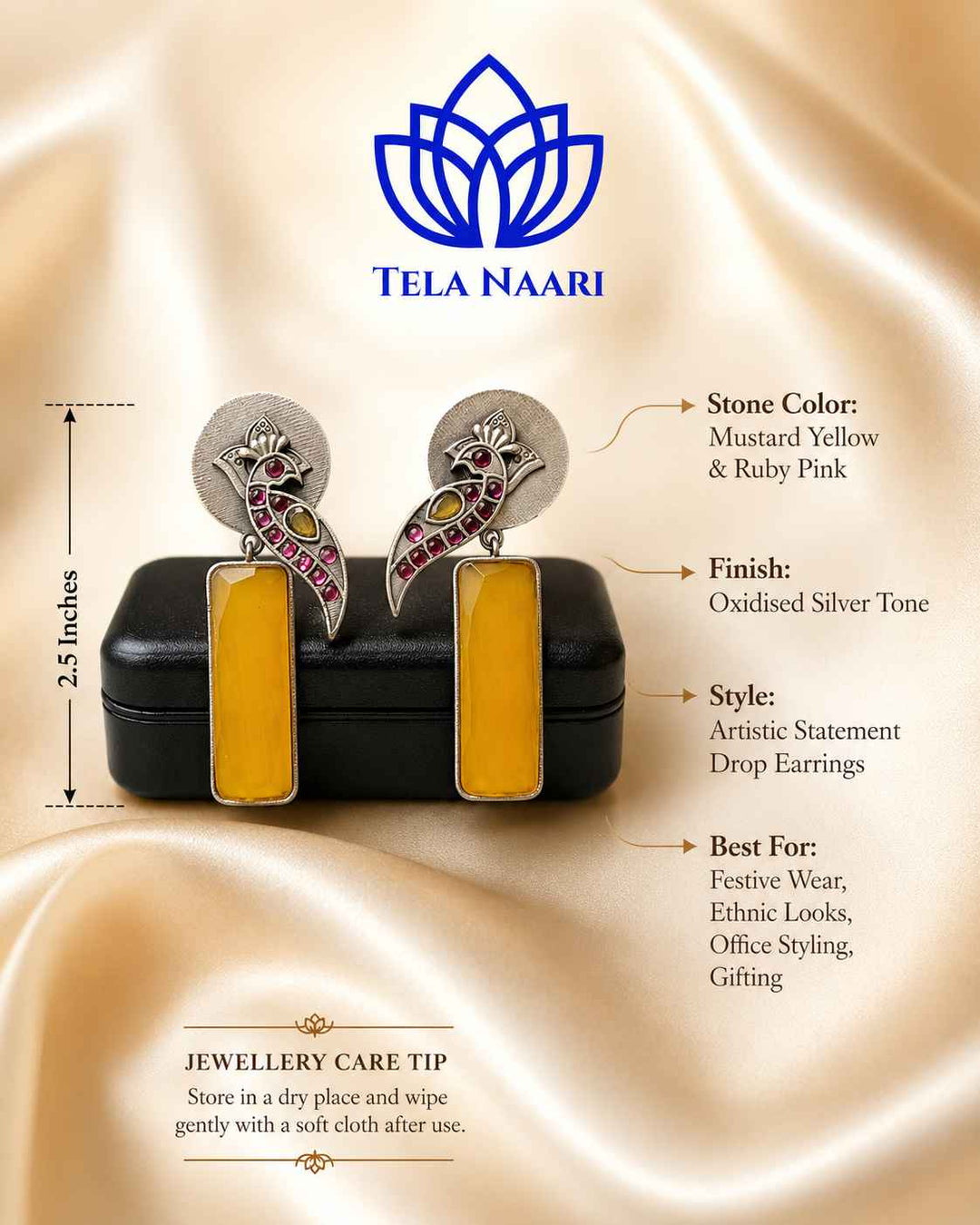 Artificial stone accents highlight the intricate texture of this earring.