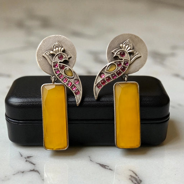 Bright yellow Begunia silver plated earrings – stylish handcrafted jewellery by Tela Naari
