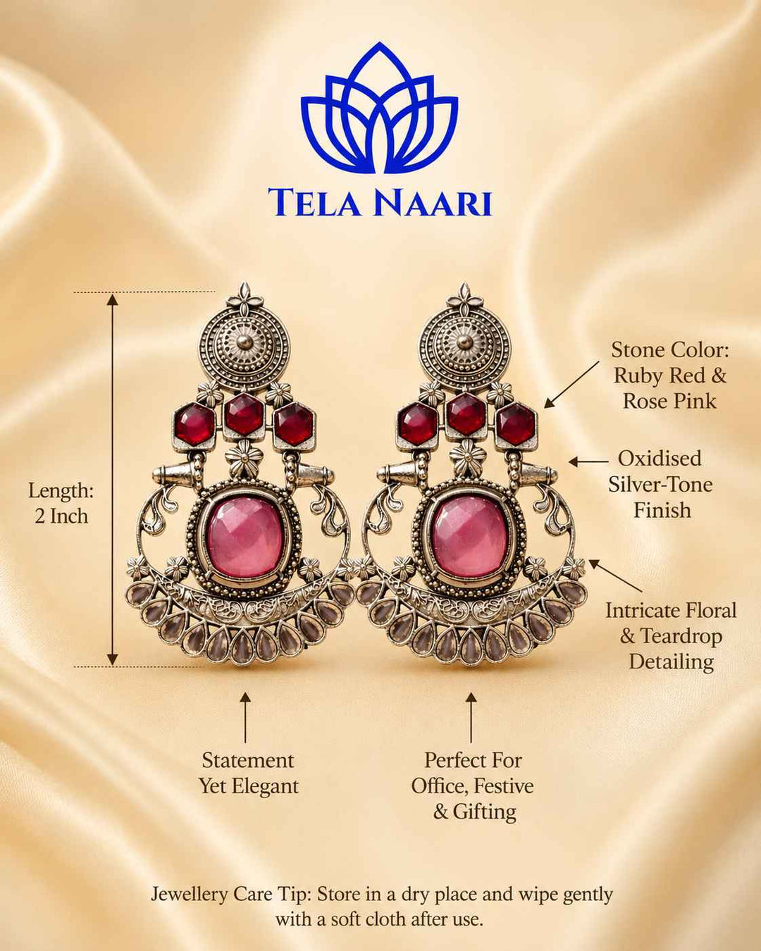 Artificial stone and glass beads combine in this pink earring design.