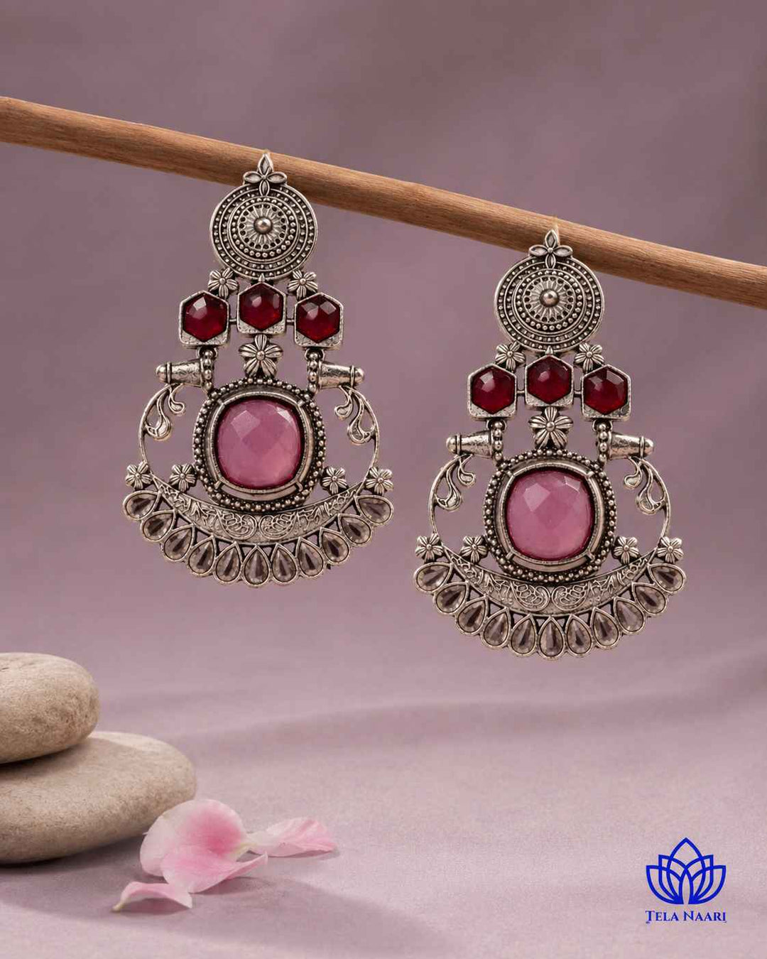 Delicate beadwork highlights the pink and silver colour combination.