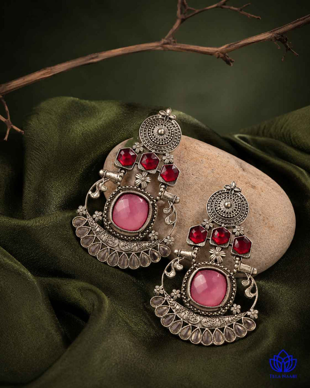 Vibrant pink hue defines the colour palette of this earring.