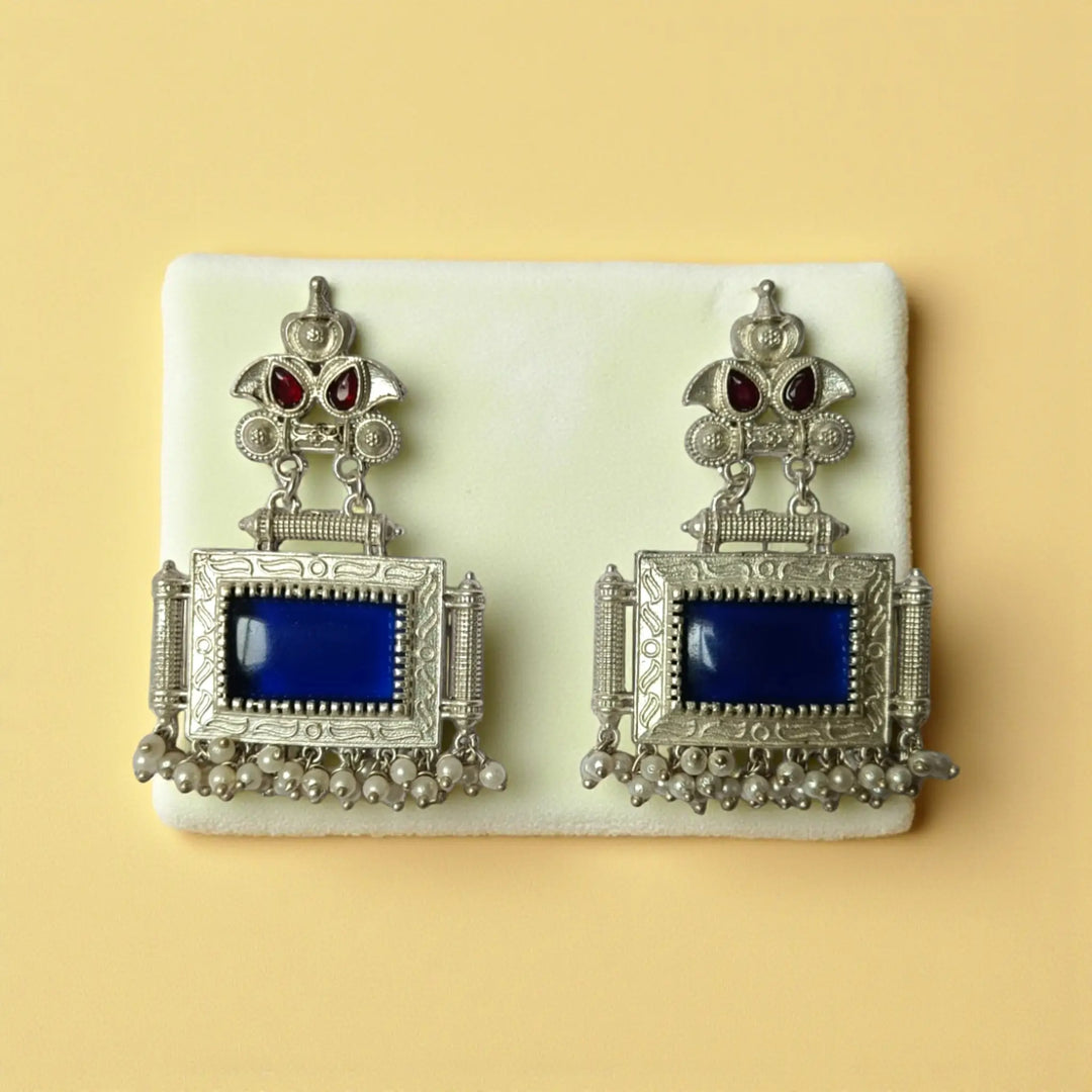 Bharati oxidised silver pearl earrings with blue pearls — perfect for daytime parties, brunches, and ethnic chic looks.

