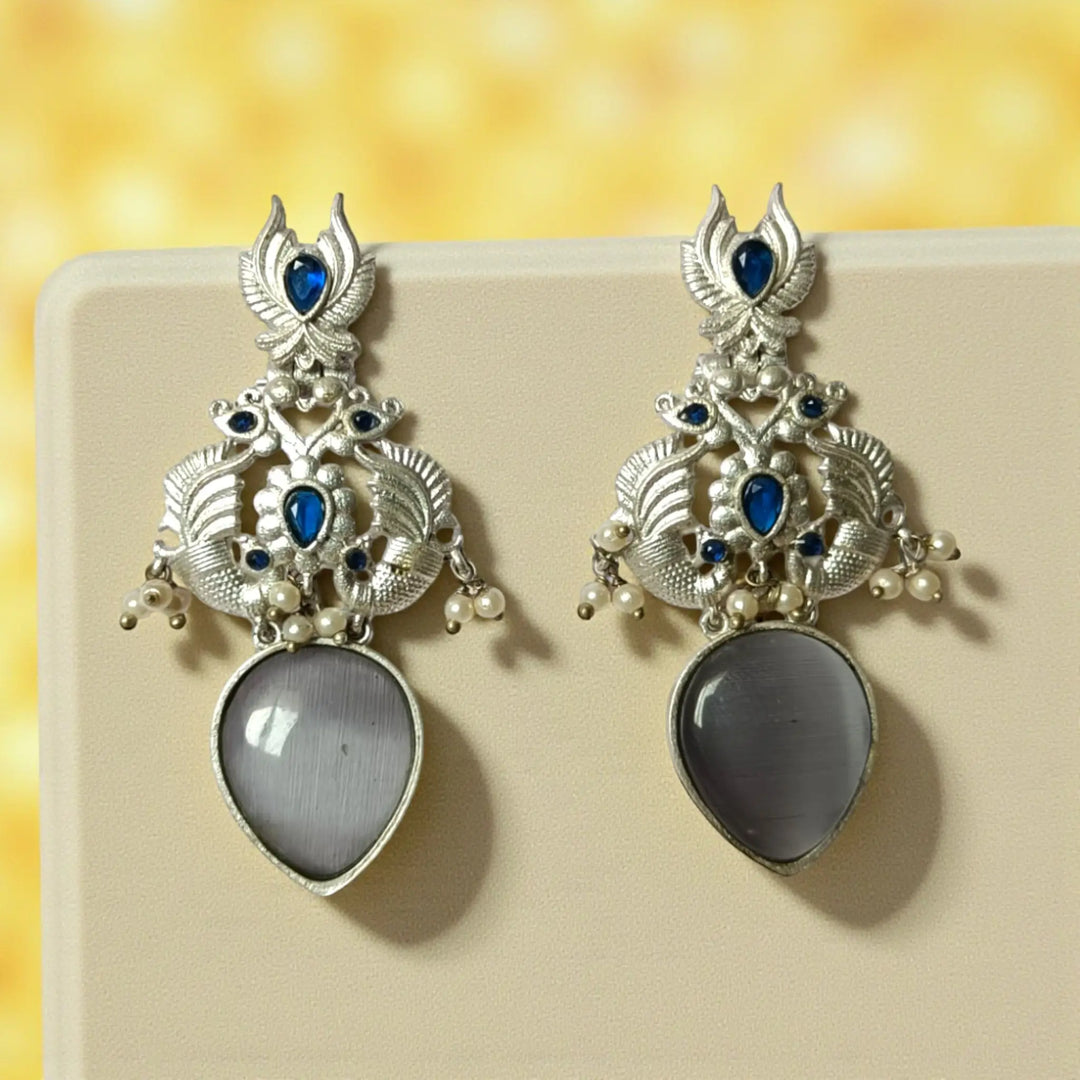 Gyada oxidised silver dangler earrings in gray — modern minimal aesthetic for office wear, formal functions, and chic events.
