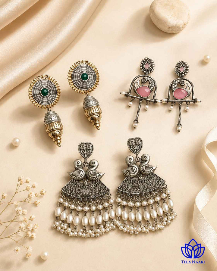 Cover shot: festive Janmashtami Bella Hamper Premium Box with silver-plated oxidised earrings, a Diwali and wedding gift for friend