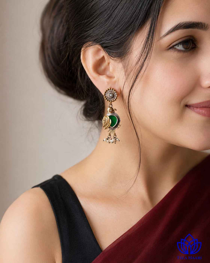 Dual-tone plating gives this earring a layered metallic finish.