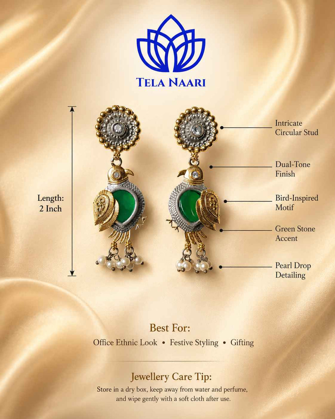 Graceful bird silhouette defines the shape of this earring pair.