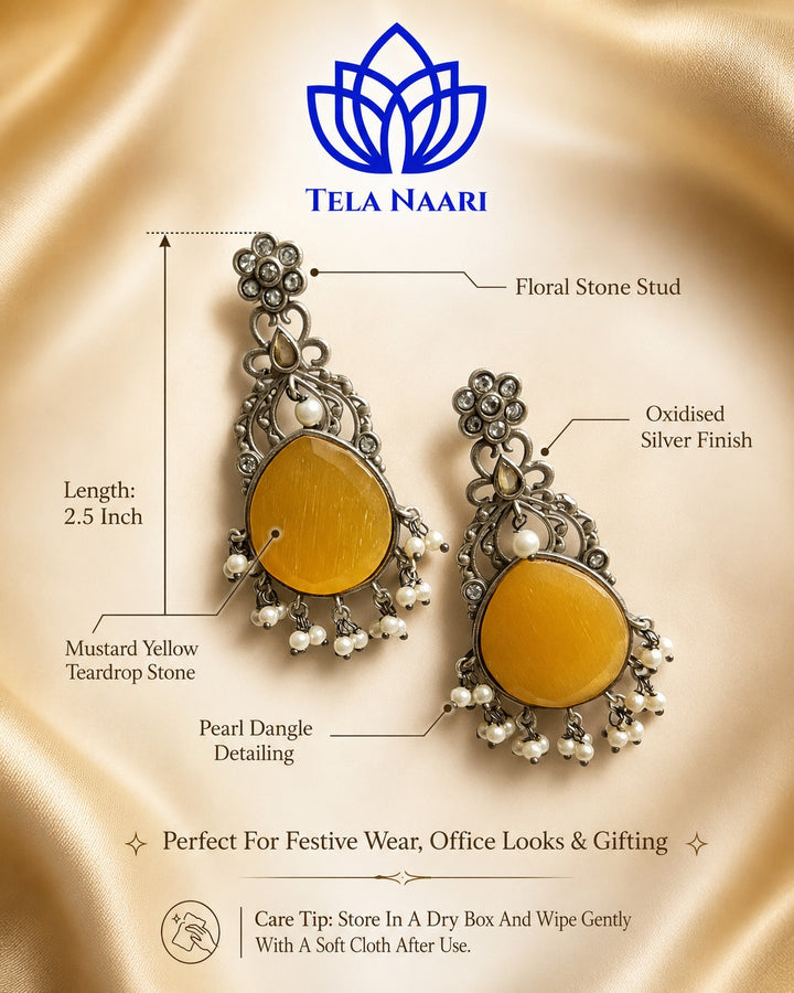 Artificial stone accents highlight the centre of this yellow earring.