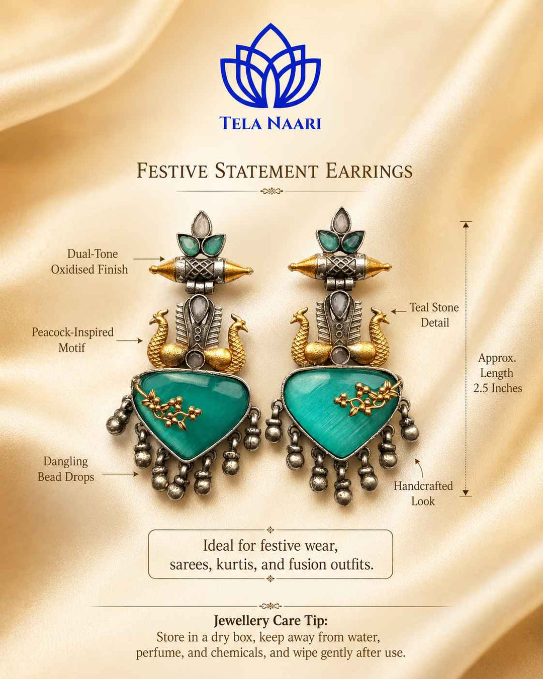Post and back closure secures this dual-tone earring in place.