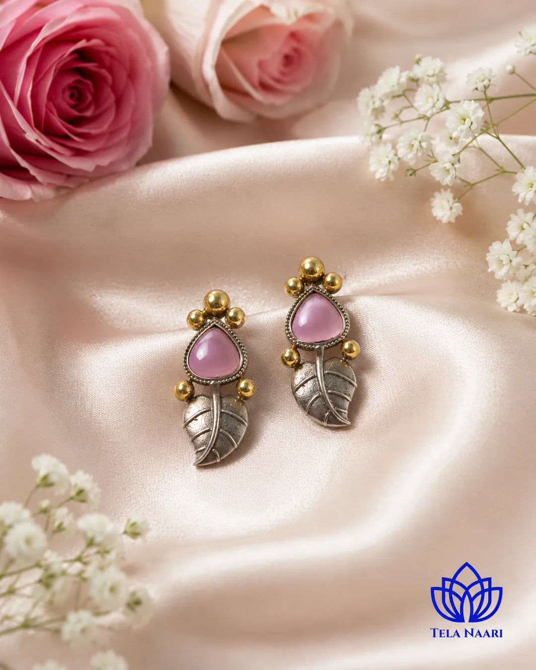 Versatile design pairs pink stones with dual-tone metal detailing.