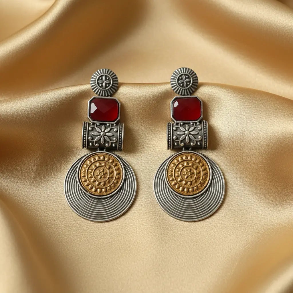 Aashtha Red Dual Tone Earrings