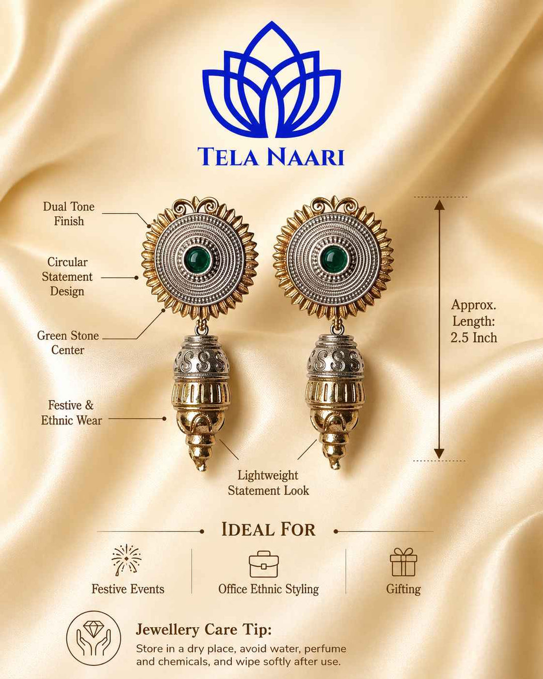 Earring pair three, silver-plated finish, from the festive Bella Hamper, a gift for bhabhi