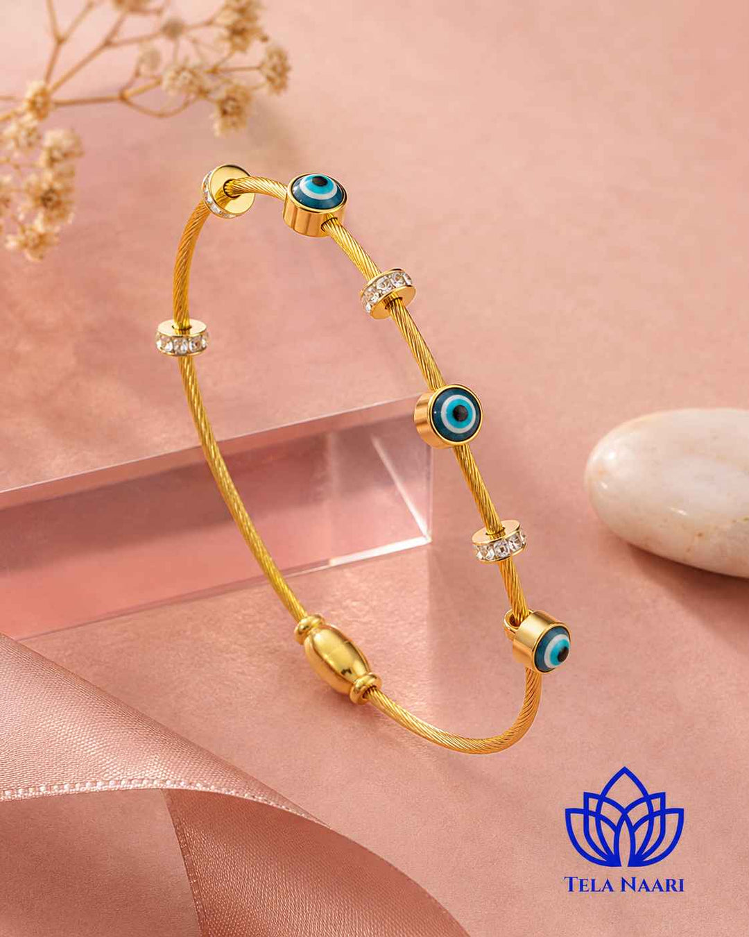 Evil eye anti-tarnish cuff bracelet by Tela Naari – view 1