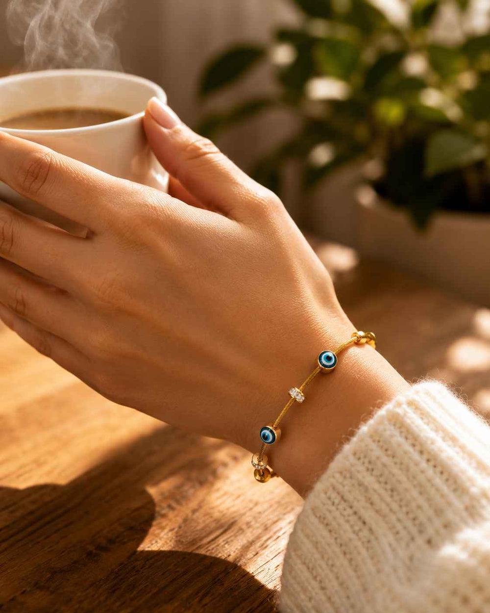 Evil eye anti-tarnish cuff bracelet by Tela Naari – view 2