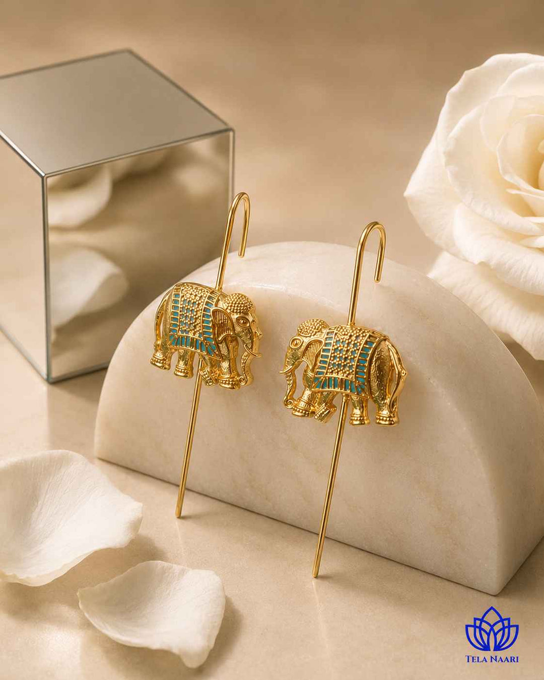 Charming earcuff weighs 24 grams with a gold-plated elephant motif.