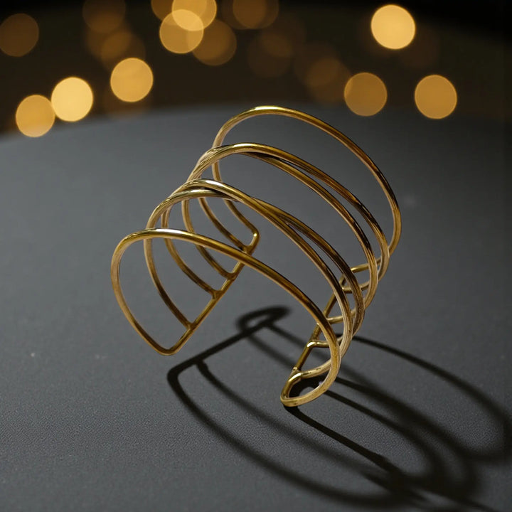 Golden Glory cuff bracelet for women featuring anti-tarnish finish and elegant regal design
