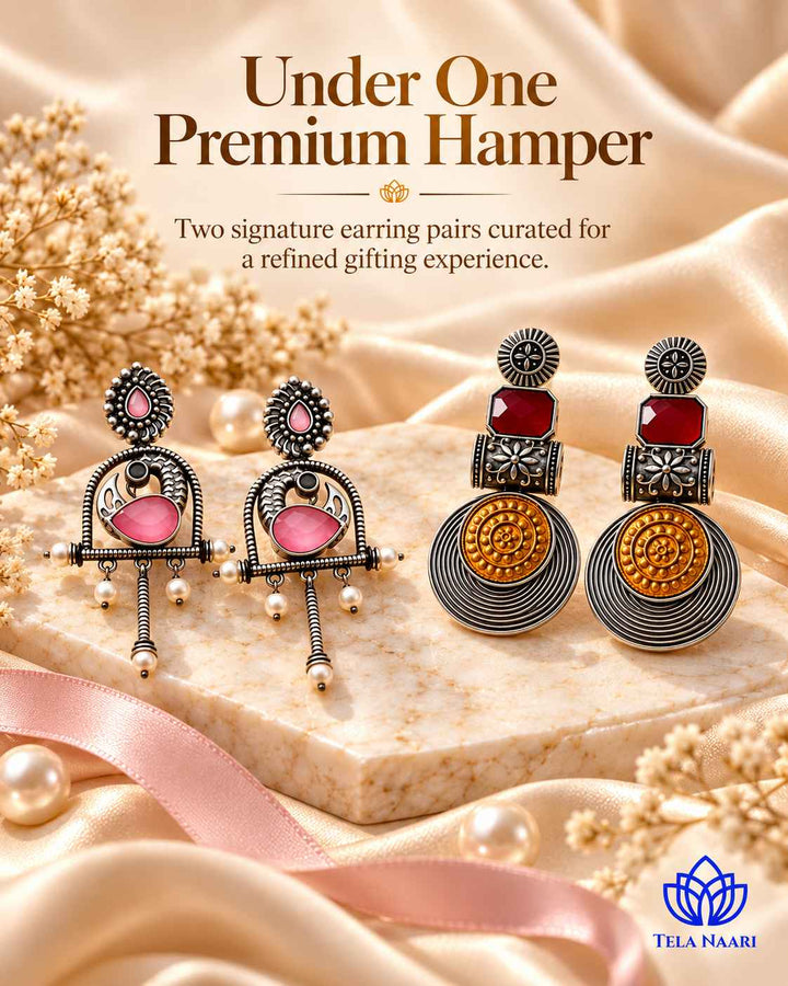 Hamper box with 2 pairs of earrings from Eden, a present for girlfriend