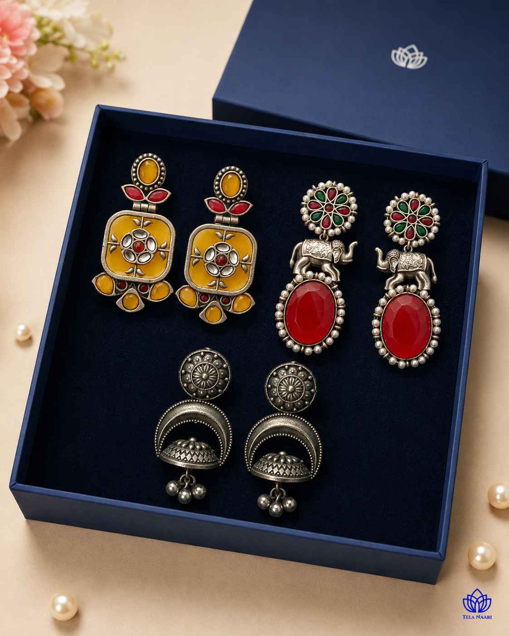 Hamper's premium box of handcrafted earrings, a Janmashtami gift for bhabhi