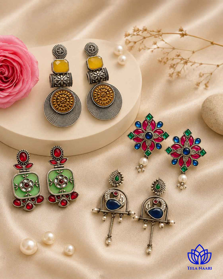 Hamper quartet of earrings from Alora with traditional motifs, a gift for bhabhi