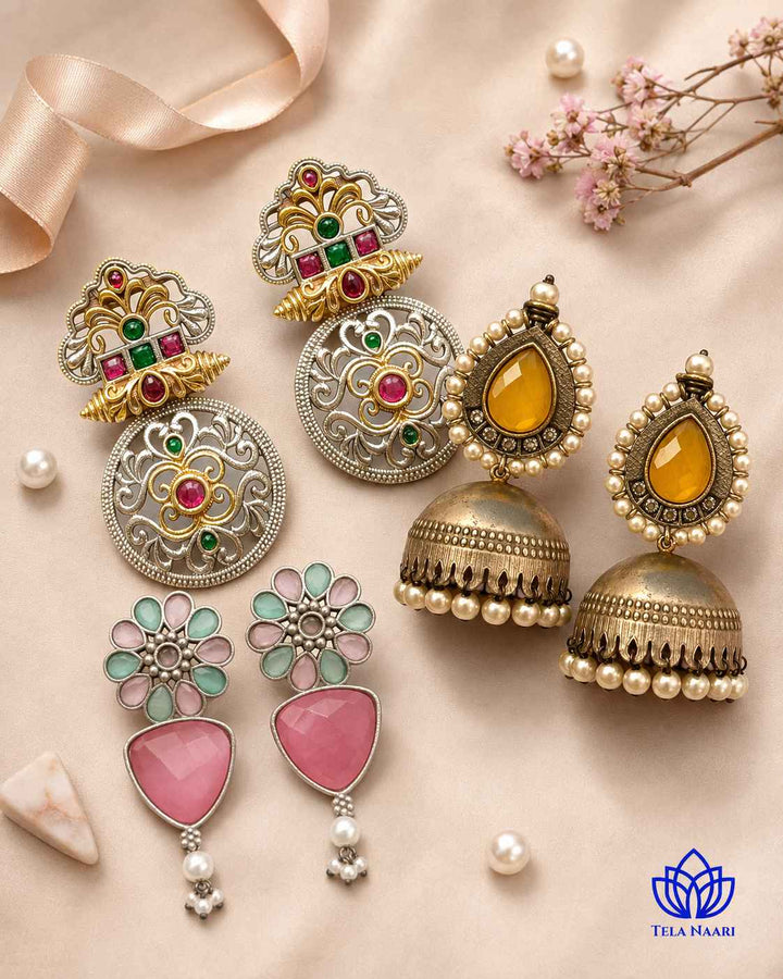 Hamper trio of earrings from Boonie with traditional motifs, a gift for bhabhi
