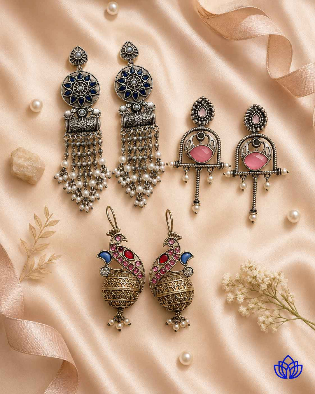 Hamper trio of earrings from Freya with traditional motifs, a gift for bhabhi