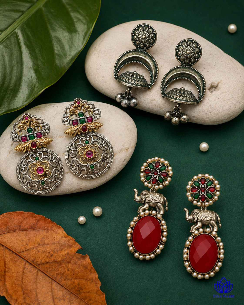 Hamper trio of earrings from Isla with traditional motifs, a gift for bhabhi