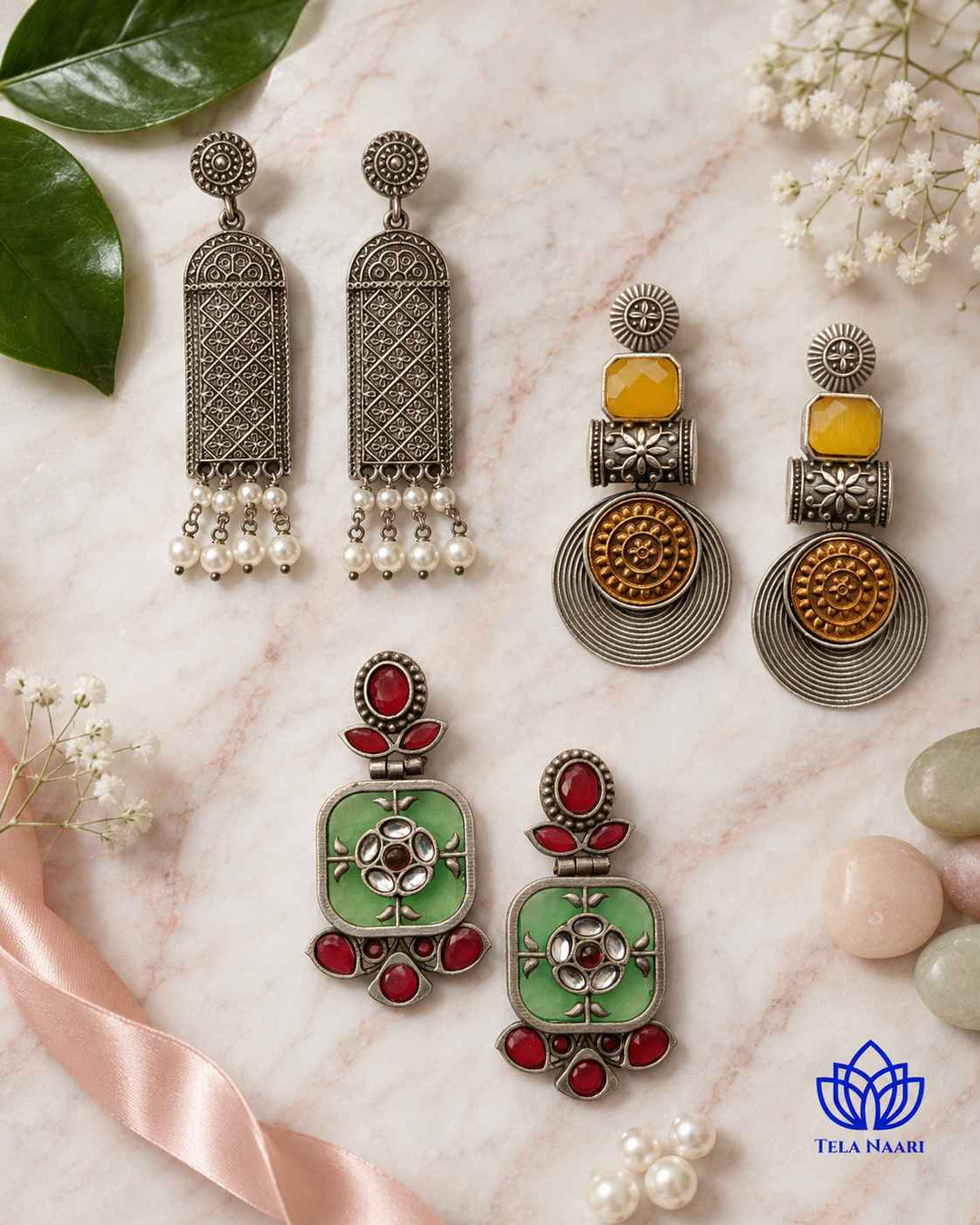 Hamper trio of earrings from Luna with traditional motifs, a gift for bhabhi