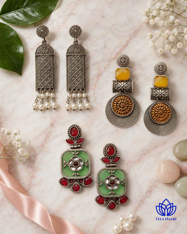 Hamper trio of earrings from Luna with traditional motifs, a gift for bhabhi