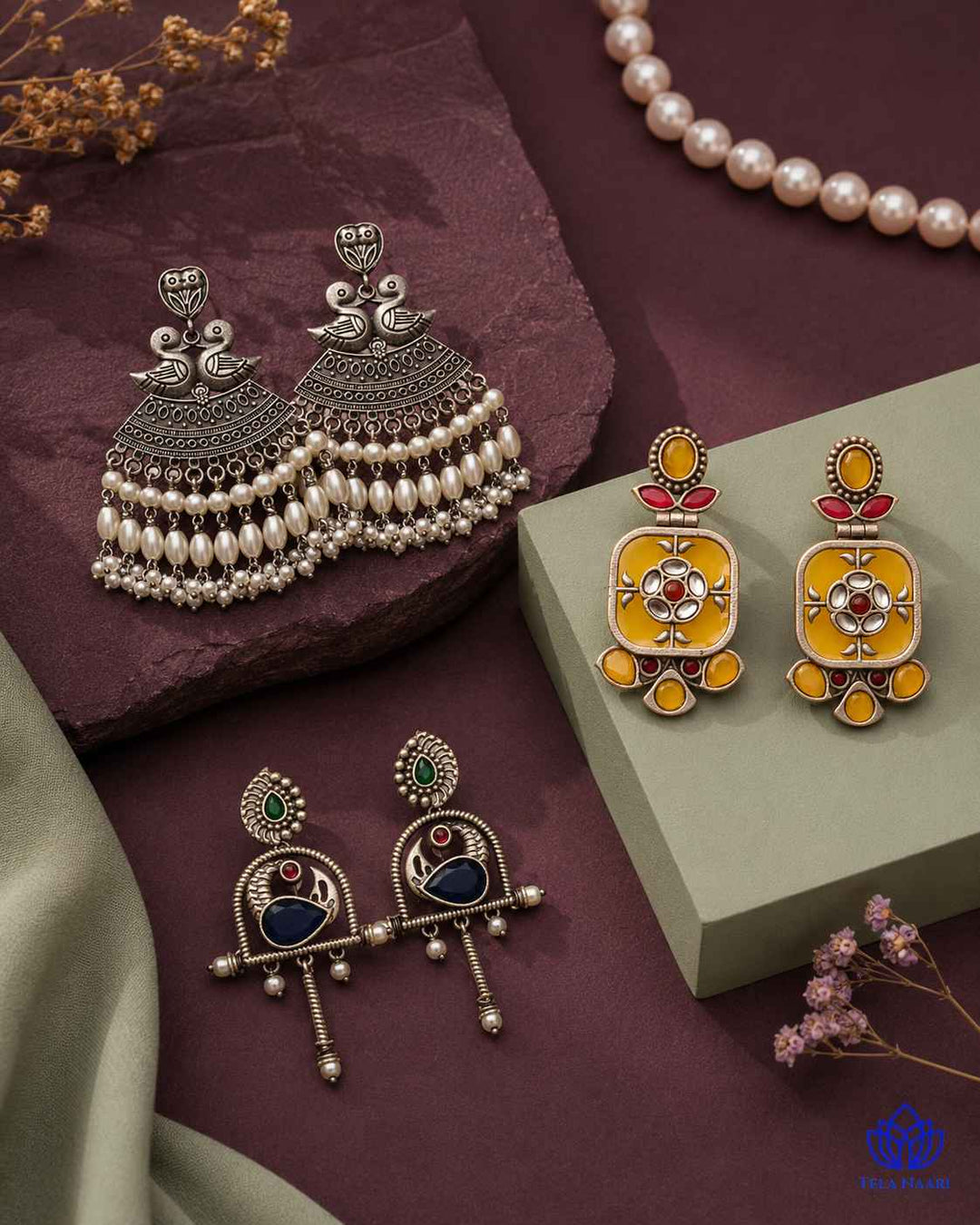 Hamper trio of earrings from Miapa with traditional motifs, a gift for bhabhi