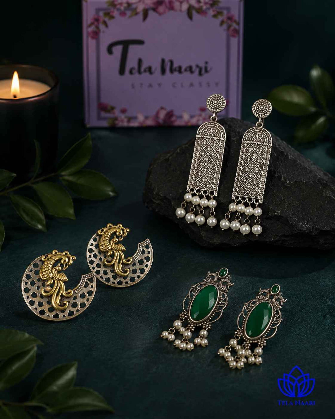Hamper trio of earrings from Nova with traditional motifs, a Ganesh Chaturthi gift for bhabhi