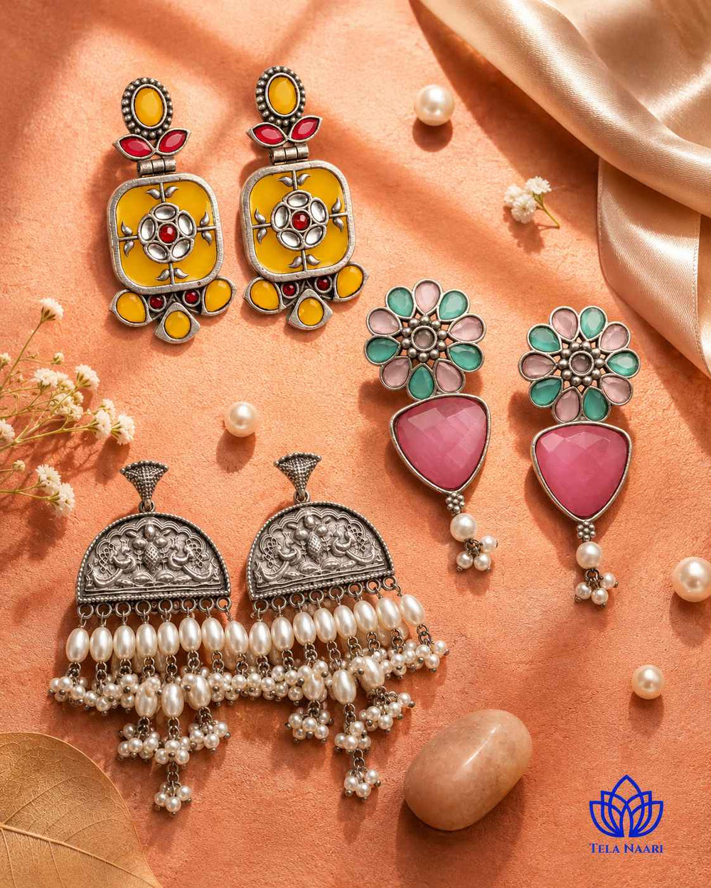 Hamper trio of earrings from Poppy with traditional motifs, a gift for bhabhi