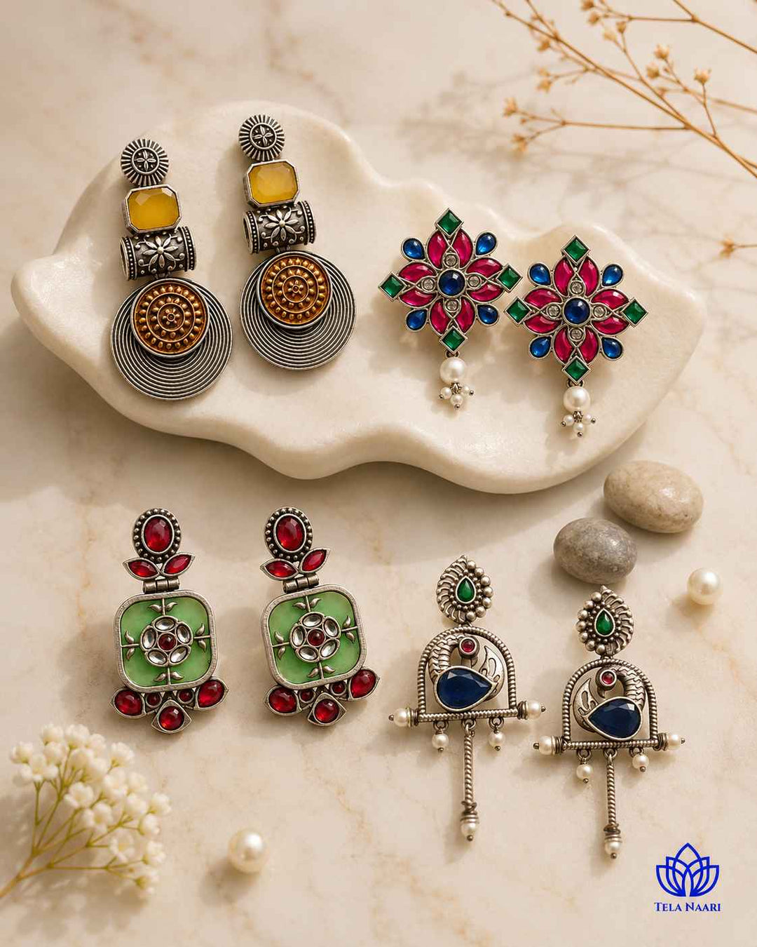 Handcrafted earrings from the 4-pair Alora Hamper, a Janmashtami gift for friend