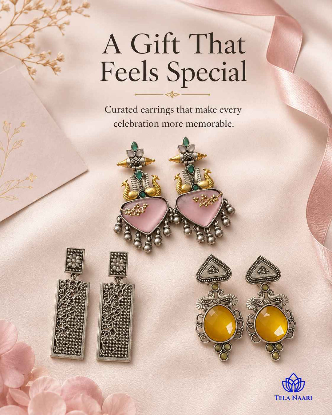 Handcrafted earrings from the Isabella Hamper, a Janmashtami gift for friend