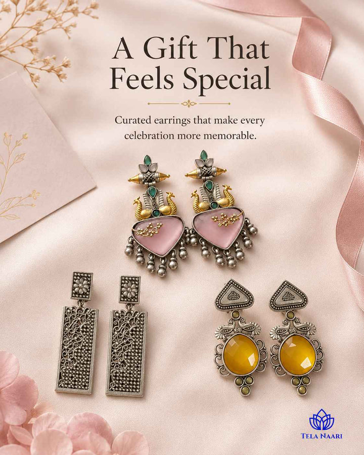 Handcrafted earrings from the Isabella Hamper, a Janmashtami gift for friend