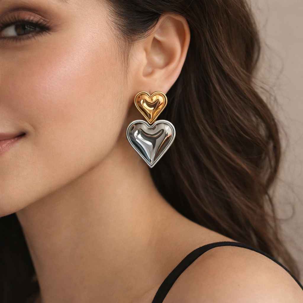 Heart-shaped stud earring finished with an anti-tarnish gold plating.