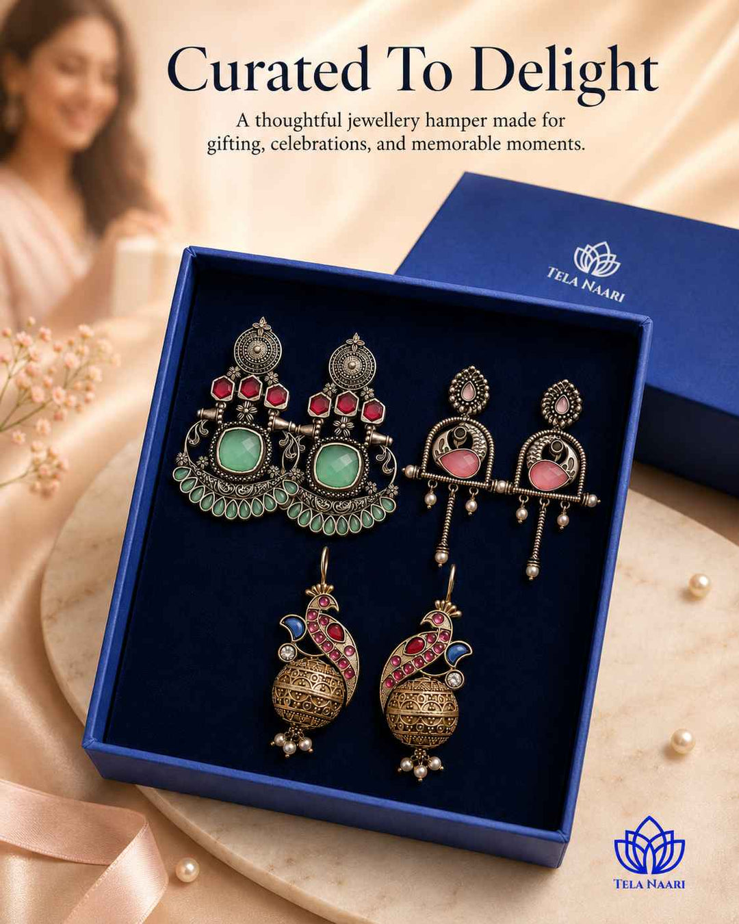 Heritage-inspired earrings from the Zara Hamper, a corporate gifting pick for bhabhi
