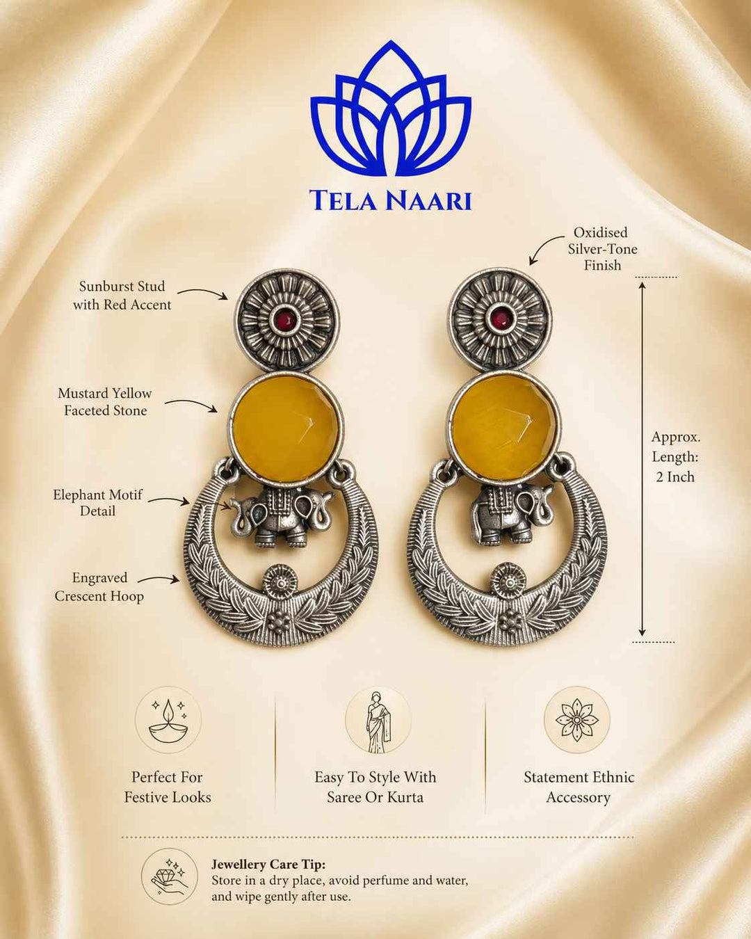 Glass bead accents add texture to this yellow stone earring.