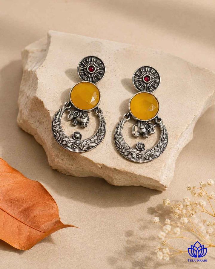 Silver-plated finish covers the surface of this stone earring.