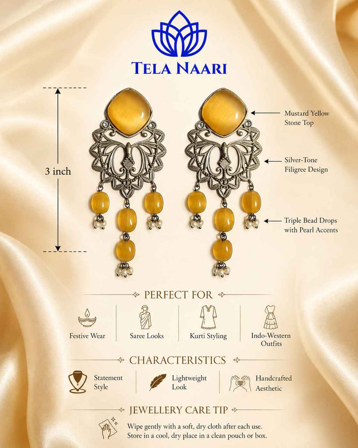 Iditri yellow silver-plated dangler earrings by Tela Naari – view 5