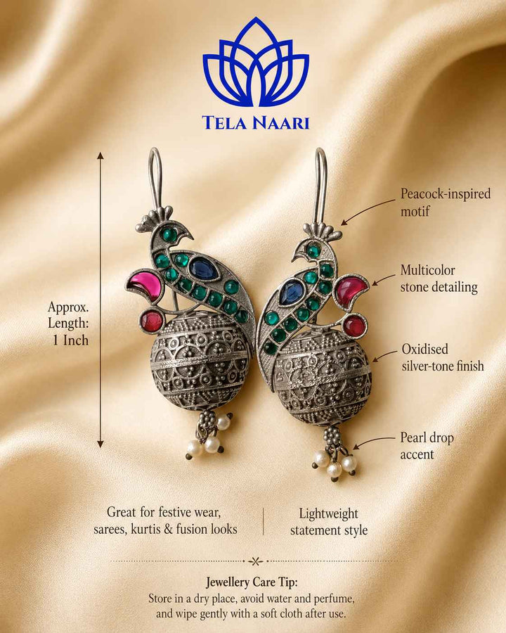 Iravati green silver-plated hook earrings by Tela Naari – view 4