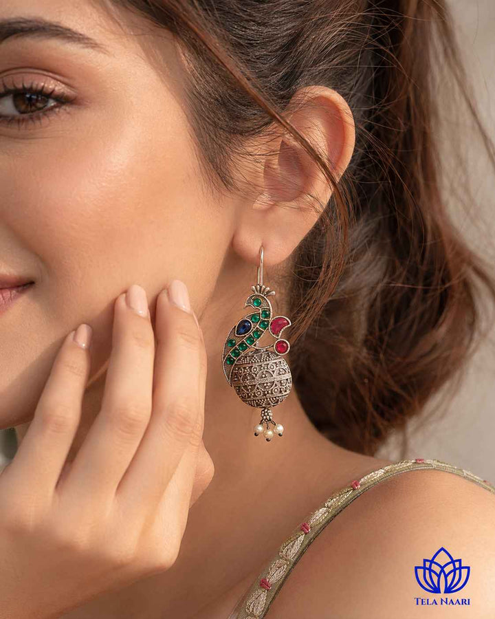Iravati green silver-plated hook earrings by Tela Naari – view 5