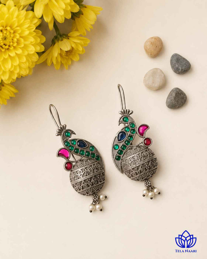 Iravati green silver-plated hook earrings by Tela Naari – view 8