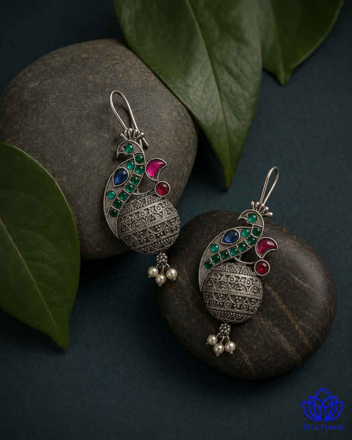 Iravati green silver-plated hook earrings by Tela Naari – view 9